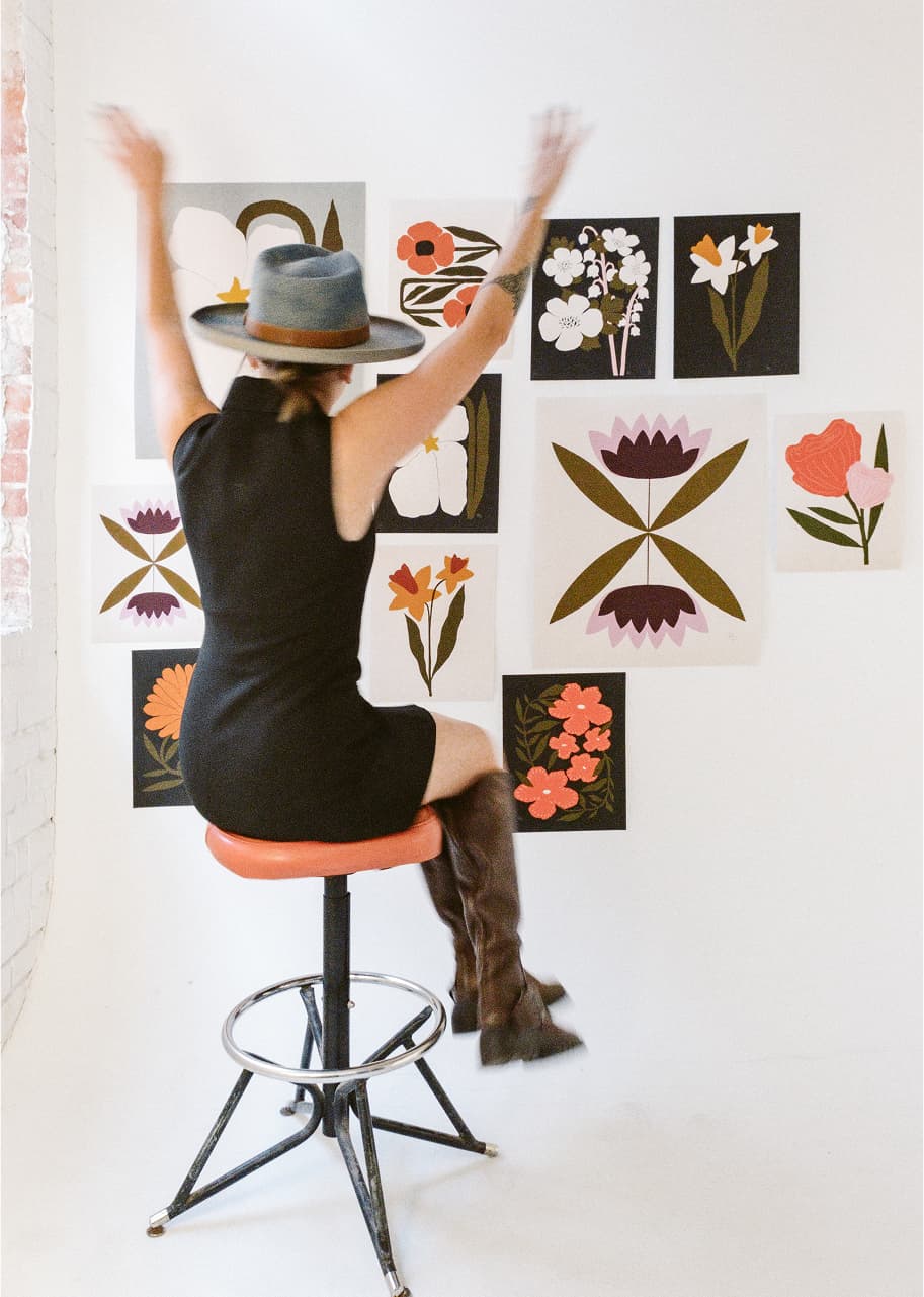Artist with artwork